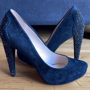 Nine West Coldfeet Black Suede Jeweled Pumps